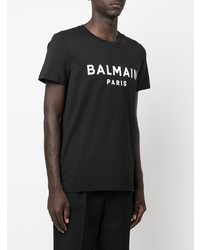 T-shirt à col rond imprimé noir et blanc Balmain