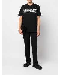T-shirt à col rond imprimé noir et blanc Versace