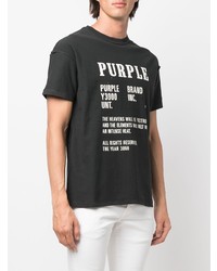 T-shirt à col rond imprimé noir et blanc purple brand