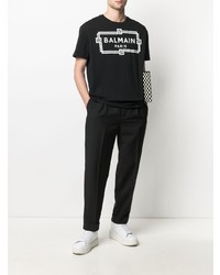 T-shirt à col rond imprimé noir et blanc Balmain