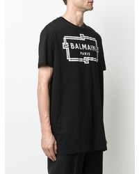 T-shirt à col rond imprimé noir et blanc Balmain