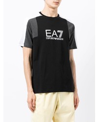 T-shirt à col rond imprimé noir et blanc Ea7 Emporio Armani