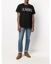 T-shirt à col rond imprimé noir et blanc Amiri