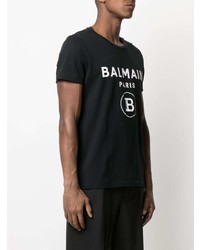 T-shirt à col rond imprimé noir et blanc Balmain