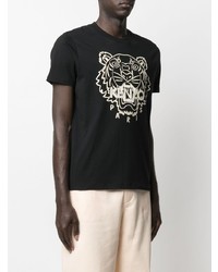 T-shirt à col rond imprimé noir et blanc Kenzo