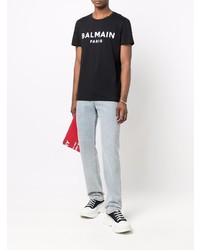 T-shirt à col rond imprimé noir et blanc Balmain