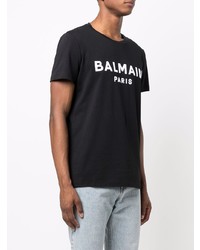 T-shirt à col rond imprimé noir et blanc Balmain