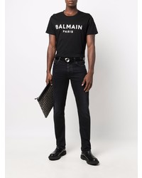 T-shirt à col rond imprimé noir et blanc Balmain