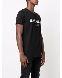 T-shirt à col rond imprimé noir et blanc Balmain