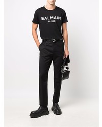 T-shirt à col rond imprimé noir et blanc Balmain