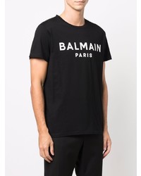 T-shirt à col rond imprimé noir et blanc Balmain