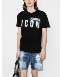 T-shirt à col rond imprimé noir et blanc DSQUARED2