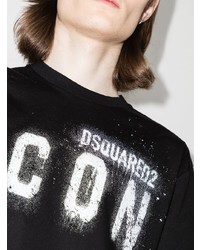 T-shirt à col rond imprimé noir et blanc DSQUARED2