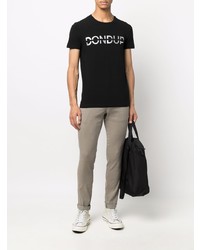 T-shirt à col rond imprimé noir et blanc Dondup