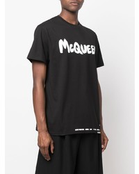 T-shirt à col rond imprimé noir et blanc Alexander McQueen