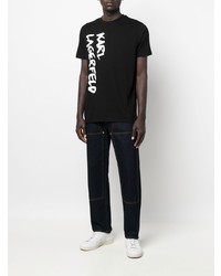 T-shirt à col rond imprimé noir et blanc Karl Lagerfeld