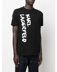 T-shirt à col rond imprimé noir et blanc Karl Lagerfeld