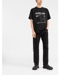 T-shirt à col rond imprimé noir et blanc Helmut Lang