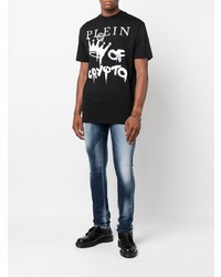 T-shirt à col rond imprimé noir et blanc Philipp Plein