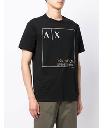 T-shirt à col rond imprimé noir et blanc Armani Exchange