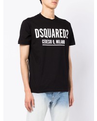 T-shirt à col rond imprimé noir et blanc DSQUARED2