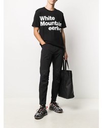 T-shirt à col rond imprimé noir et blanc White Mountaineering