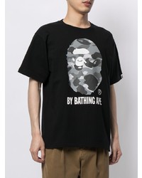 T-shirt à col rond imprimé noir et blanc A Bathing Ape