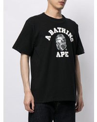 T-shirt à col rond imprimé noir et blanc A Bathing Ape