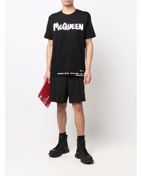 T-shirt à col rond imprimé noir et blanc Alexander McQueen