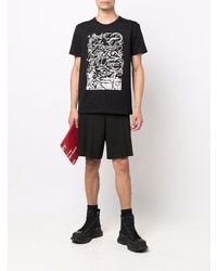 T-shirt à col rond imprimé noir et blanc Alexander McQueen