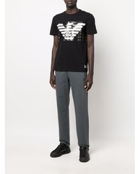 T-shirt à col rond imprimé noir et blanc Ea7 Emporio Armani