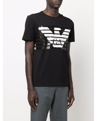 T-shirt à col rond imprimé noir et blanc Ea7 Emporio Armani