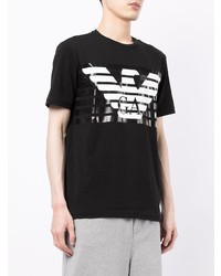 T-shirt à col rond imprimé noir et blanc Ea7 Emporio Armani