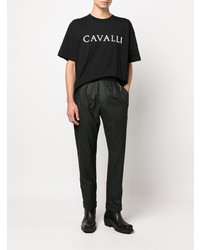 T-shirt à col rond imprimé noir et blanc Roberto Cavalli
