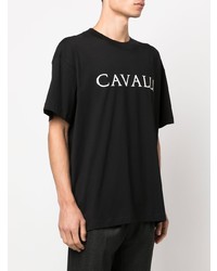 T-shirt à col rond imprimé noir et blanc Roberto Cavalli