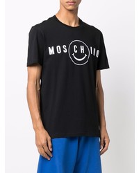 T-shirt à col rond imprimé noir et blanc Moschino