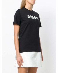 T-shirt à col rond imprimé noir et blanc Amen