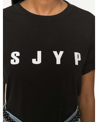 T-shirt à col rond imprimé noir et blanc Sjyp