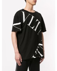 T-shirt à col rond imprimé noir et blanc Valentino