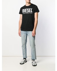 T-shirt à col rond imprimé noir et blanc Diesel