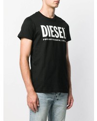 T-shirt à col rond imprimé noir et blanc Diesel