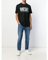 T-shirt à col rond imprimé noir et blanc Diesel