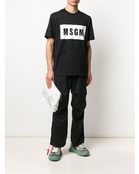 T-shirt à col rond imprimé noir et blanc MSGM