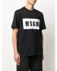 T-shirt à col rond imprimé noir et blanc MSGM