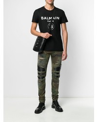 T-shirt à col rond imprimé noir et blanc Balmain