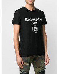 T-shirt à col rond imprimé noir et blanc Balmain