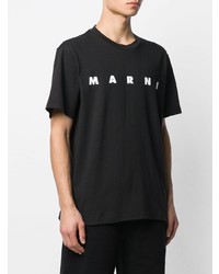 T-shirt à col rond imprimé noir et blanc Marni