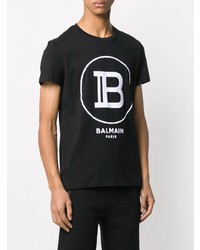 T-shirt à col rond imprimé noir et blanc Balmain