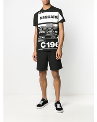 T-shirt à col rond imprimé noir et blanc DSQUARED2