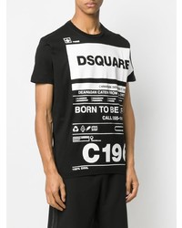 T-shirt à col rond imprimé noir et blanc DSQUARED2